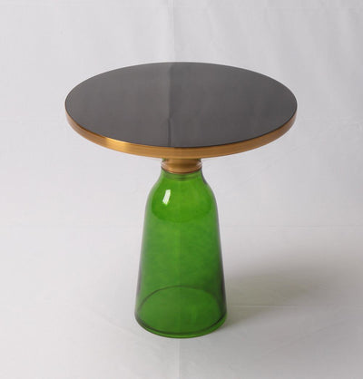 Round Glass Side Table - Karin Table Side Table - Gold & Green